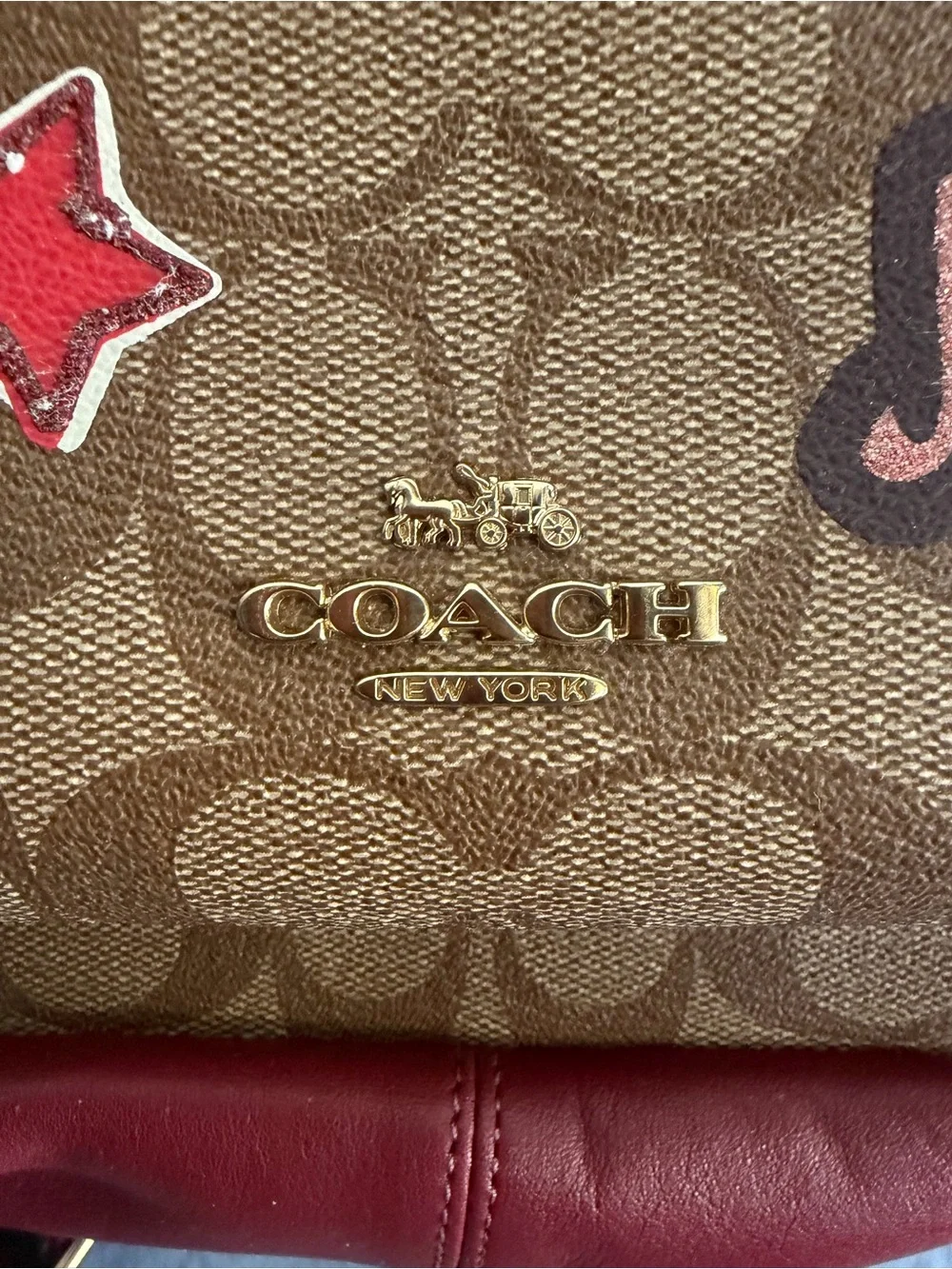 NWOT! COACH Signature Canvas & Red Leather Graffiti & Patches West Backpack!